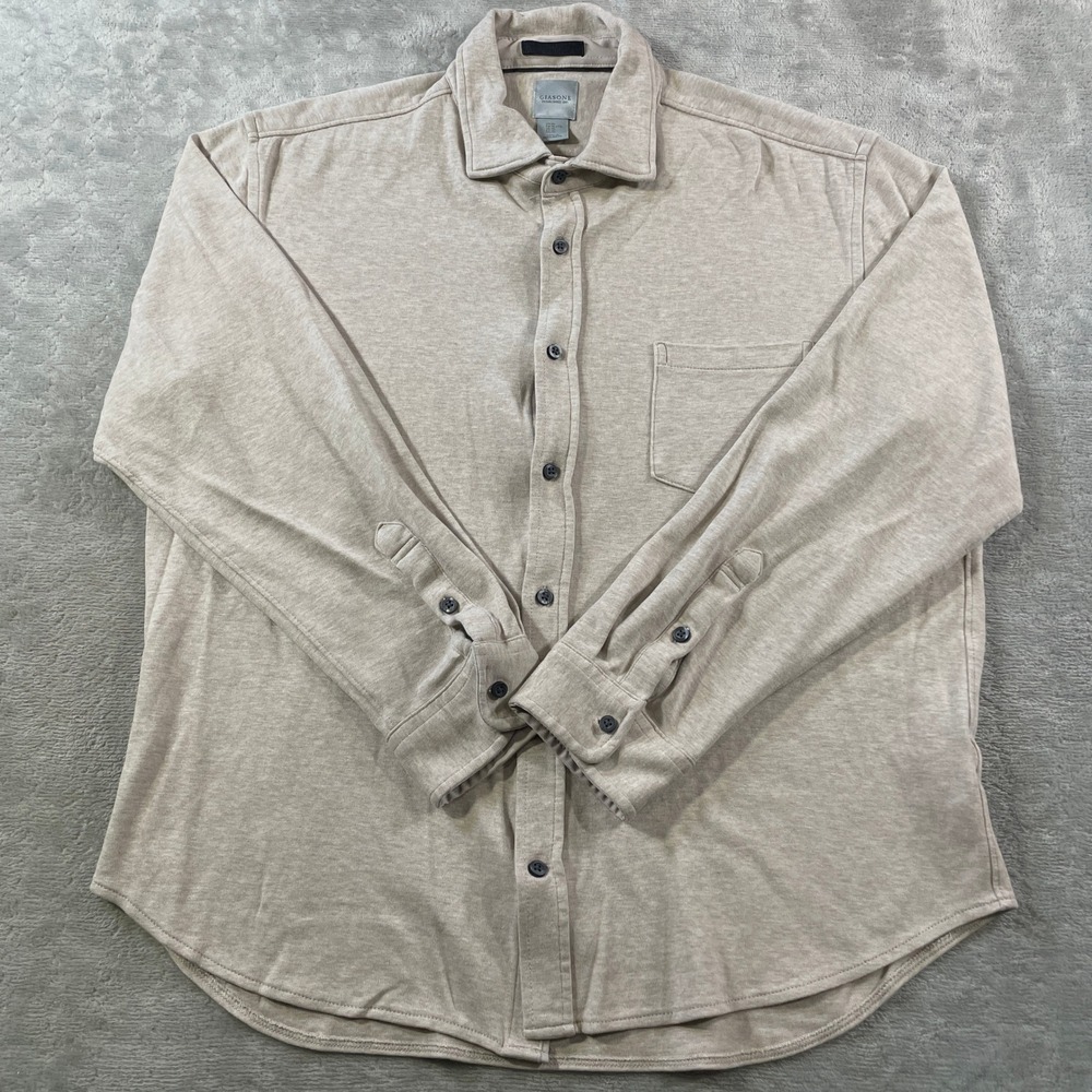 Giasone Shirt‎ Mens XL Beige Heather Cotton Knit Long Sleeve
